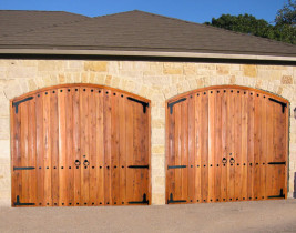 Two Red Wooden Garage Doors