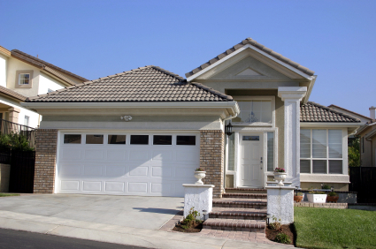 White Two Car Garage Door with Glass Panels