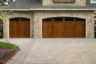 Wooden Doors Garage Doors with Stone Border