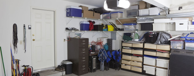 Garage with an organized storage system Garage with an organized storage system