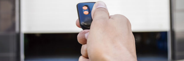 Remote control for garage door A small remote control for a garage door opener.